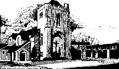 line drawing of church and school